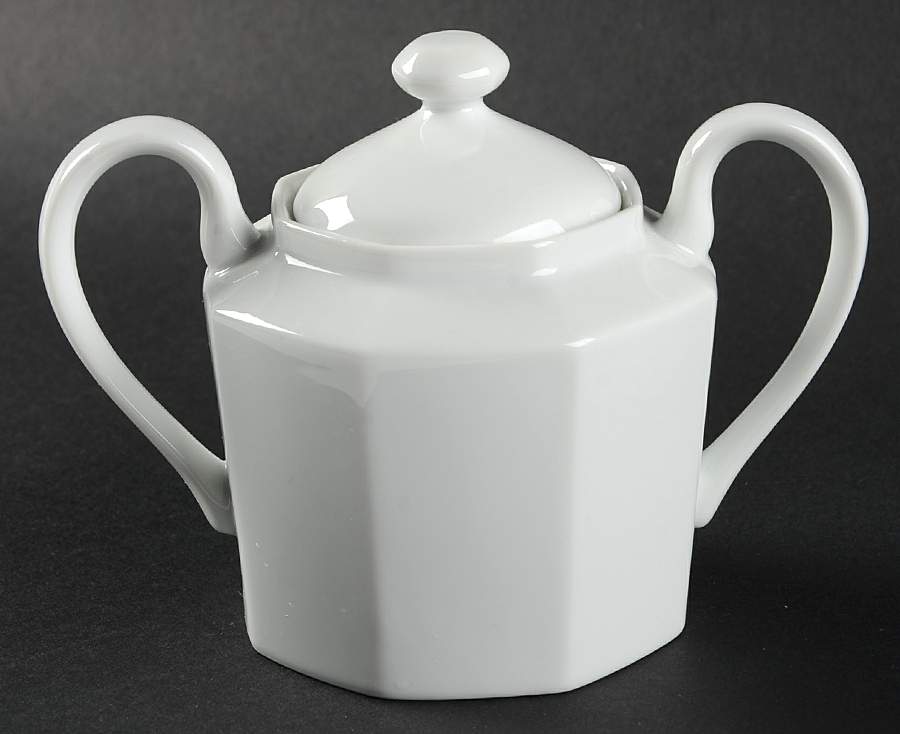 White Octagonal Sugar Bowl & Lid by Fitz & Floyd-1