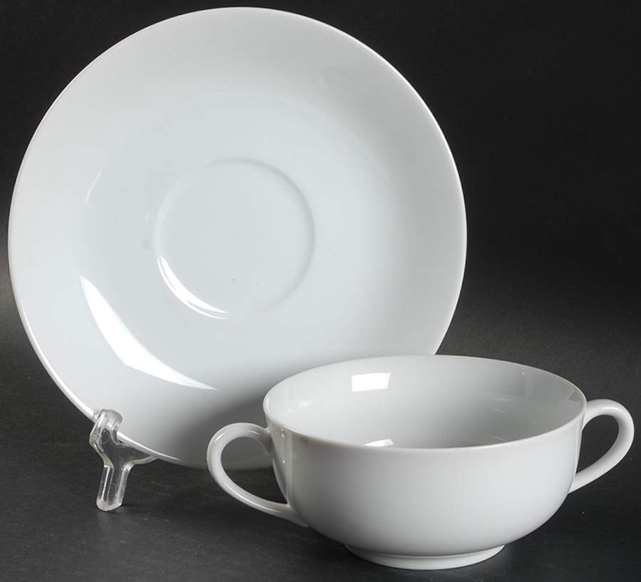 White Shoulders Flat Cream Soup Bowl & Saucer Set by Fitz & Floyd-1