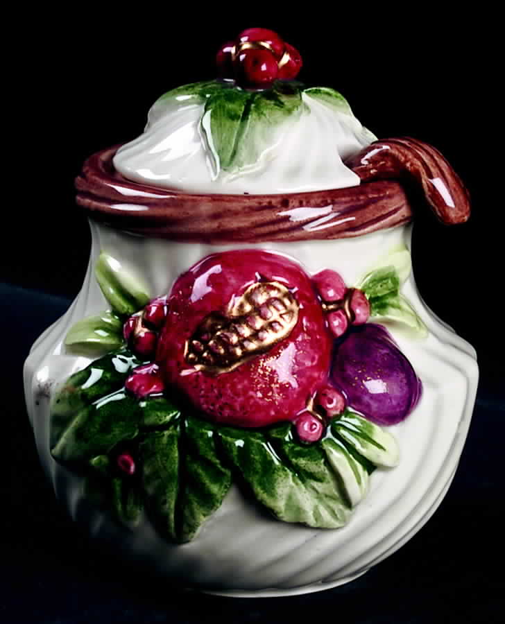 Winter Fruit Sculpted Sugar Bowl & Lid with Spoon by Fitz and Floyd-1