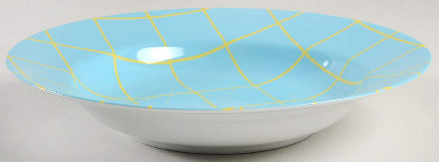Windowpane (Yellow Stripes on Aqua) Large Rim Soup Bowl by Fitz & Floyd-1
