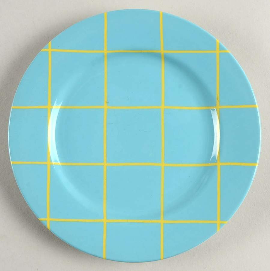 Windowpane (Yellow Stripes on Aqua) Bread & Butter Plate by Fitz & Floyd-1