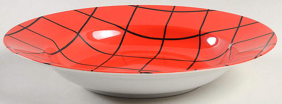 Windowpane (Black Stripes on Red) Large Rim Soup Bowl by Fitz & Floyd-1