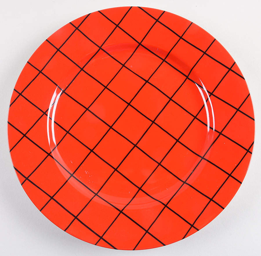 Windowpane (Black Stripes on Red) Service Plate (Charger) by Fitz & Floyd-1