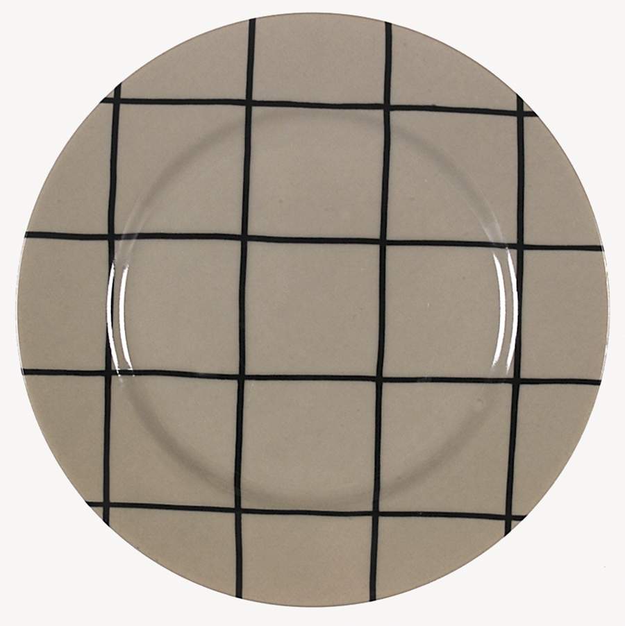 Windowpane (Black Stripes on Taupe) Bread & Butter Plate by Fitz & Floyd-1