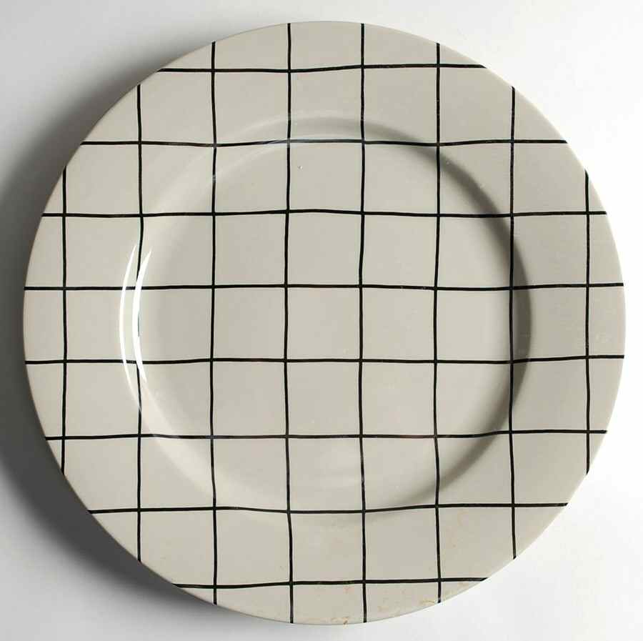 Windowpane (Black Stripes on Taupe) Service Plate (Charger) by Fitz & Floyd-1