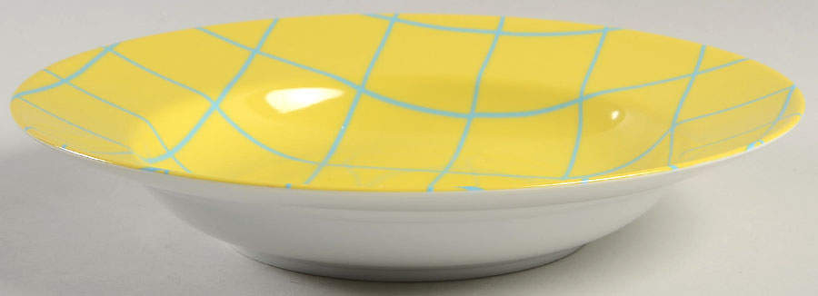 Windowpane (Aqua on Yellow) Large Rim Soup Bowl by Fitz & Floyd-1