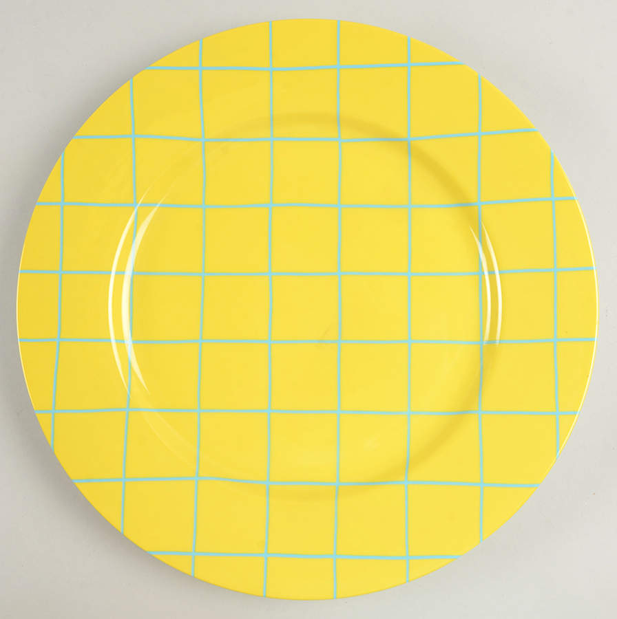 Windowpane (Aqua on Yellow) Service Plate (Charger) by Fitz & Floyd-1