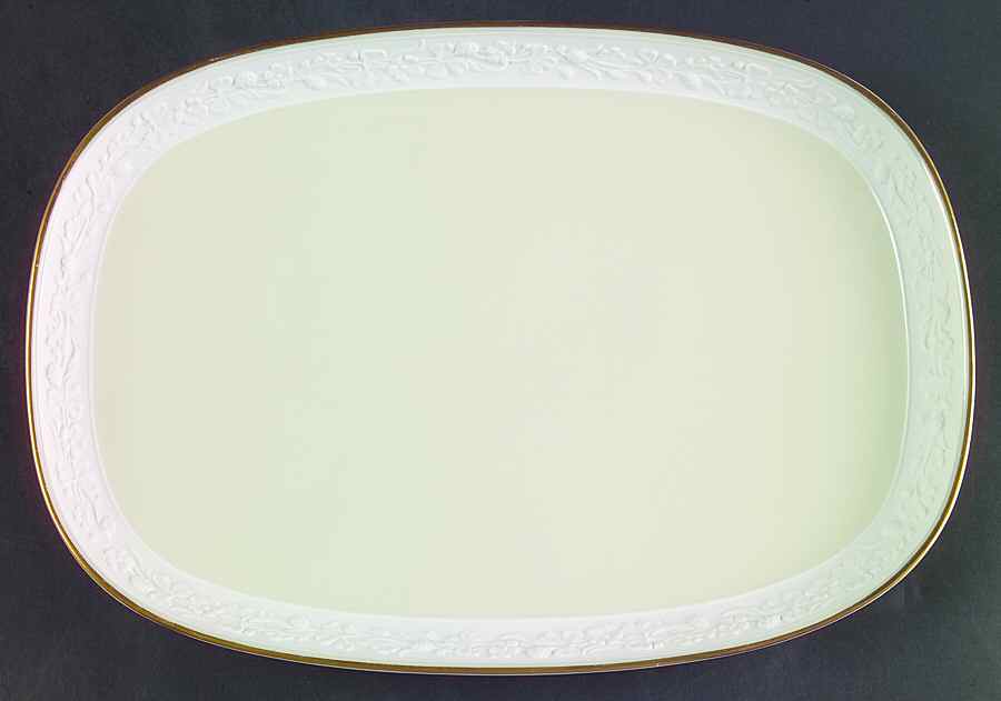 Ariana (Embossed, Gold Trim, Coupe) 12" Oval Serving Platter by Flintridge-1