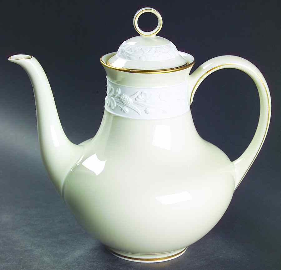 Ariana (Embossed, Gold Trim, Coupe) Coffee Pot & Lid by Flintridge-1