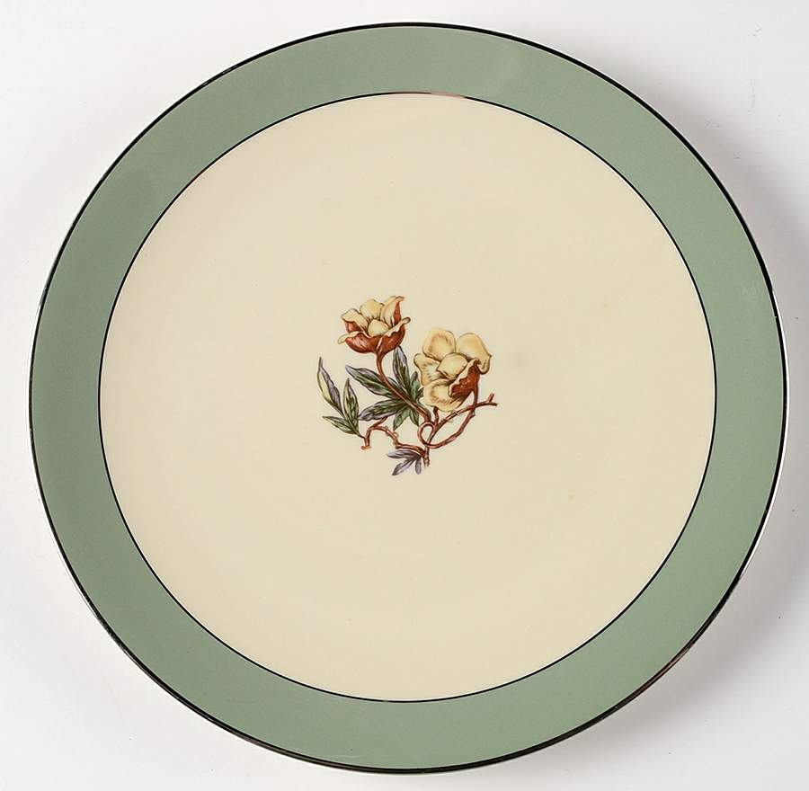 Avalon Sage Green (Platinum Trim) Coupe Salad Plate by Flintridge-1