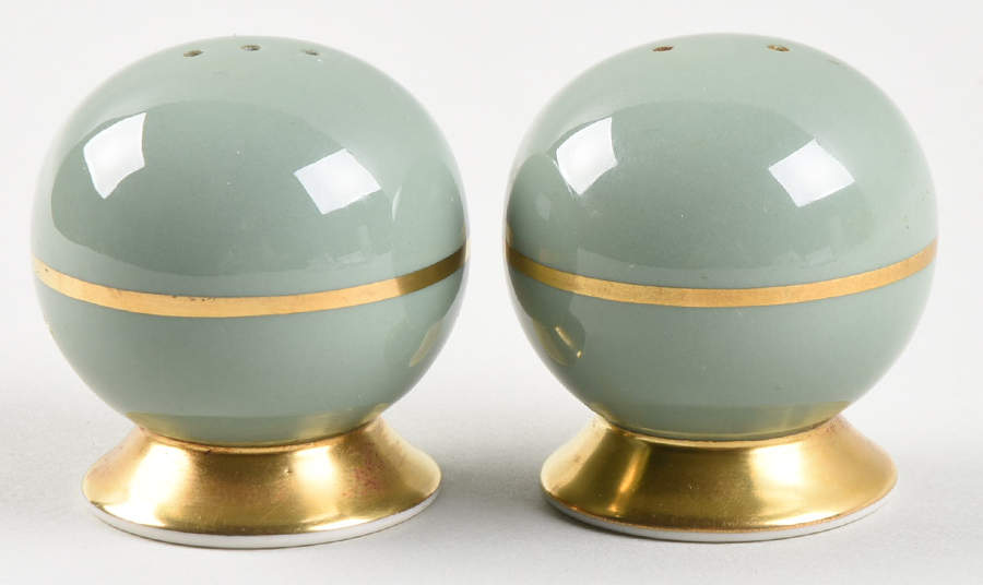 Avalon Sage Green (Gold Trim) Salt & Pepper Set by Flintridge-1