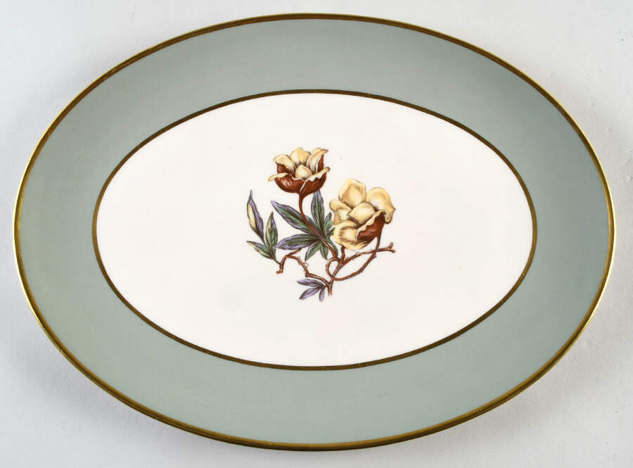 Avalon Sage Green (Gold Trim) 13" Oval Serving Platter by Flintridge-1