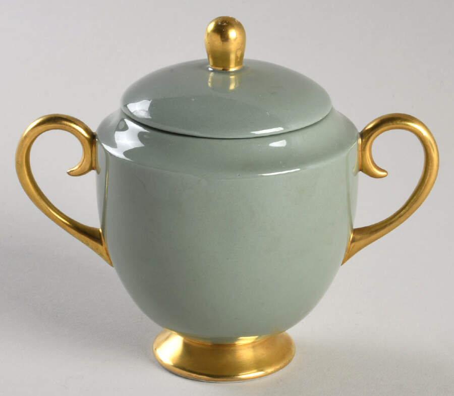 Avalon Sage Green (Gold Trim) Mini Sugar Bowl & Lid by Flintridge-1