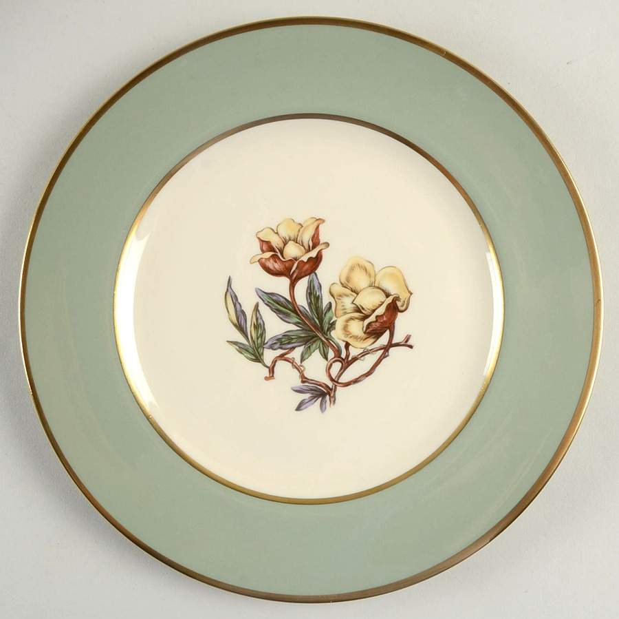 Avalon Sage Green (Gold Trim) Luncheon Plate by Flintridge-1