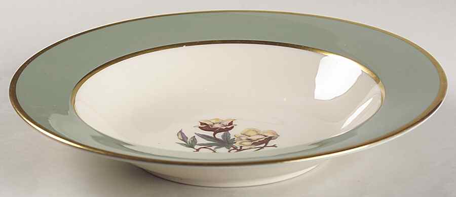 Avalon Sage Green (Gold Trim) Rim Soup Bowl by Flintridge-1