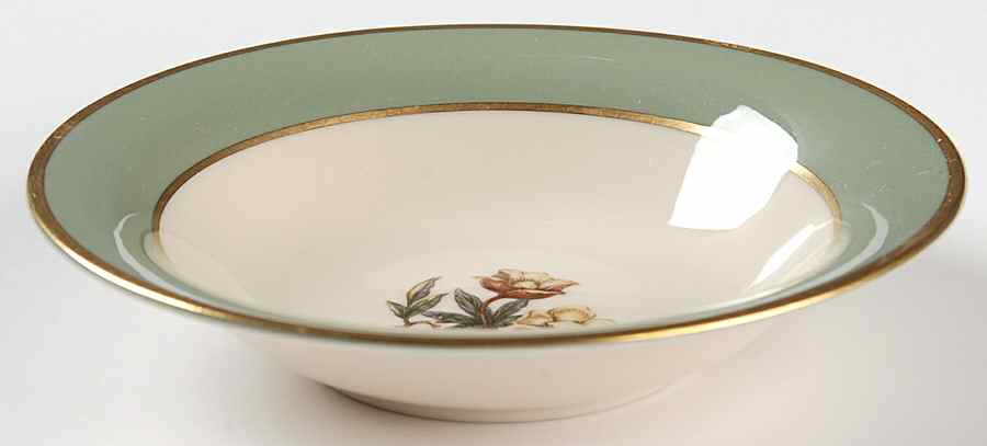 Avalon Sage Green (Gold Trim) Rim Fruit/Dessert (Sauce) Bowl by Flintridge-1
