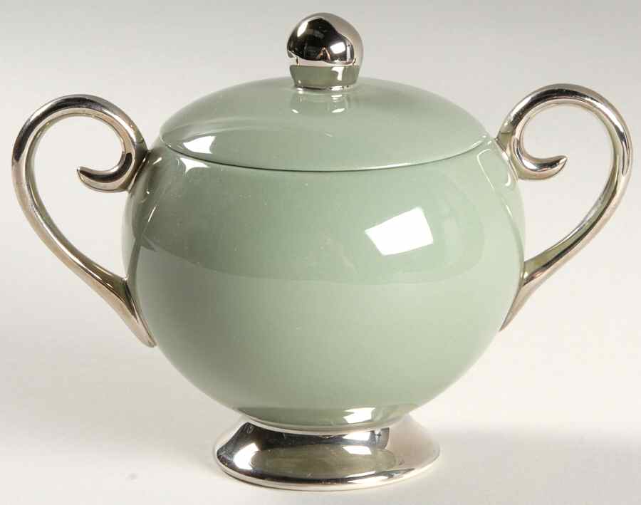 Avalon Sage Green (Platinum Trim) Sugar Bowl & Lid by Flintridge-1