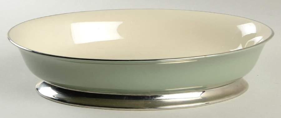 Avalon Sage Green (Platinum Trim) 9" Oval Vegetable Bowl by Flintridge-1