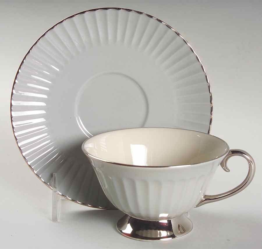 Brookmere Flutes Gray Footed Cup & Saucer Set by Flintridge-1