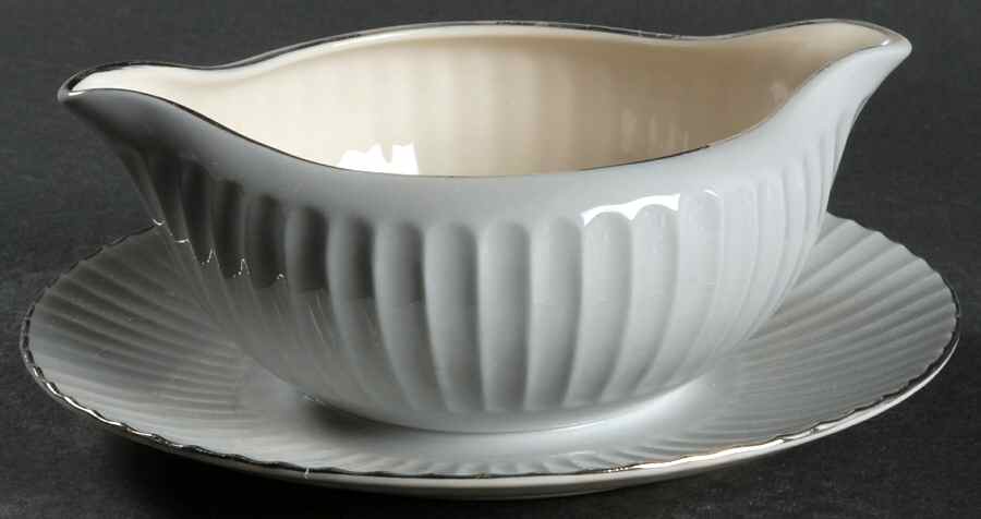 Brookmere Flutes Gray Gravy Boat with Attached Underplate by Flintridge-1