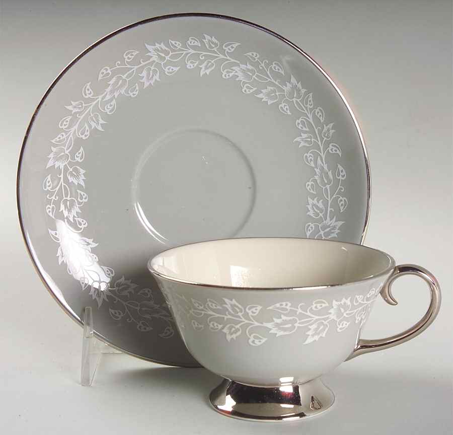 Brocade Gray (Coupe) Footed Cup & Saucer Set by Flintridge-1