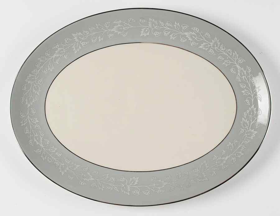 Brocade Gray (Coupe) 14" Oval Serving Platter by Flintridge-1