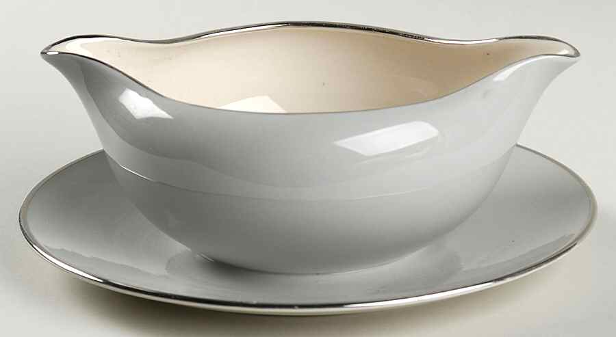 Brocade Gray (Coupe) Gravy Boat with Attached Underplate by Flintridge-1