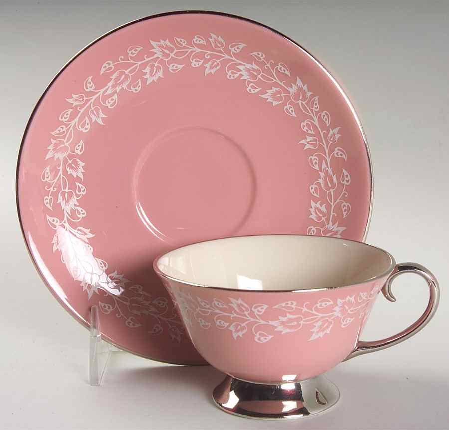 Brocade Rose (Coupe) Footed Cup & Saucer Set by Flintridge-1