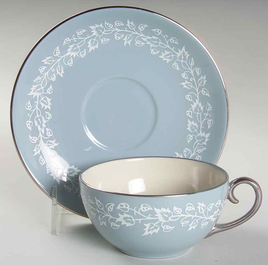 Brocade Strata Blue Flat Cup & Saucer Set by Flintridge-1