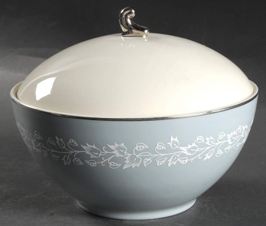 Brocade Strata Blue Round Covered Vegetable by Flintridge-1