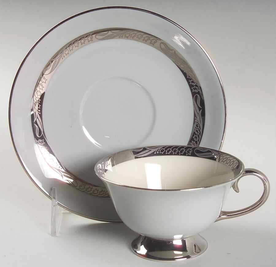 Bridal Wreath Gray Footed Cup & Saucer Set by Flintridge-1