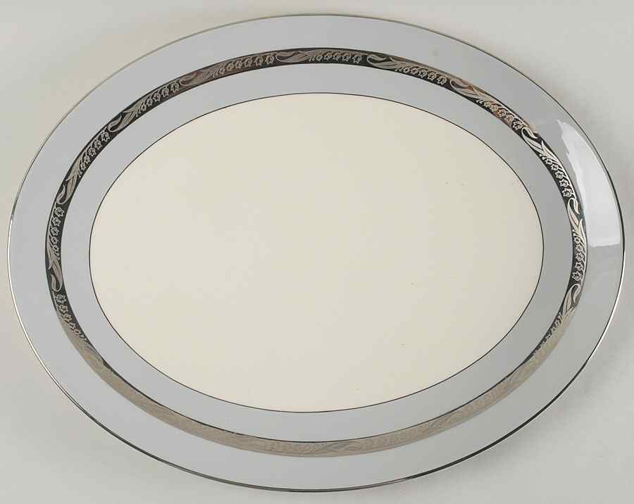 Bridal Wreath Gray 16" Oval Serving Platter by Flintridge-1