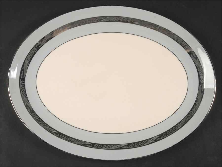 Bridal Wreath Gray 14" Oval Serving Platter by Flintridge-1