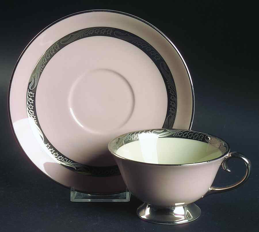Bridal Wreath-Pink Footed Cup & Saucer Set by Flintridge-1