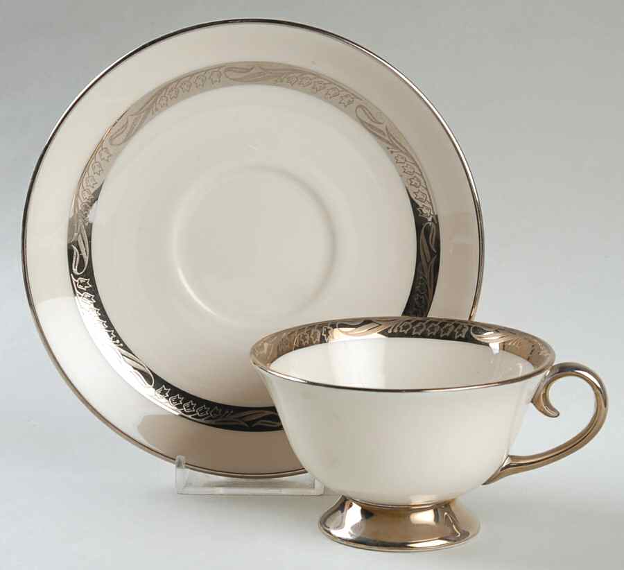 Bridal Wreath No Color Band Footed Cup & Saucer Set by Flintridge-1