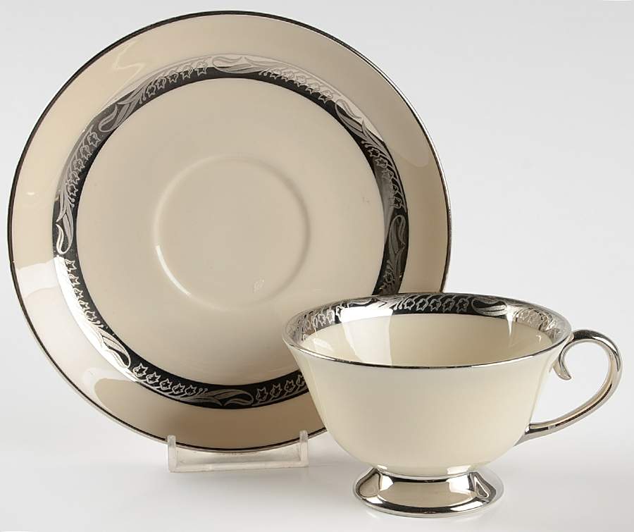 Bridal Wreath No Color Band Footed Cup & Saucer Set by Flintridge-1