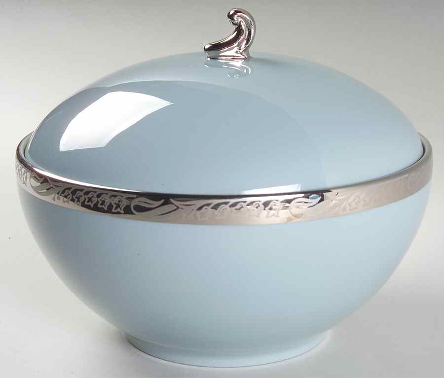 Bridal Wreath Strata Blue (Rim) Round Covered Vegetable by Flintridge-1