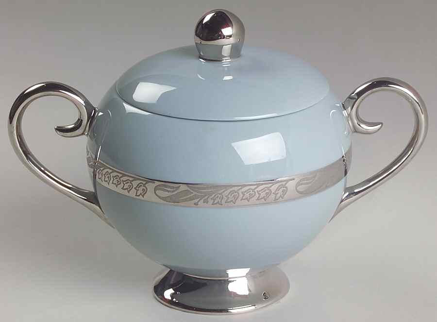 Bridal Wreath Strata Blue (Rim) Sugar Bowl & Lid by Flintridge-1