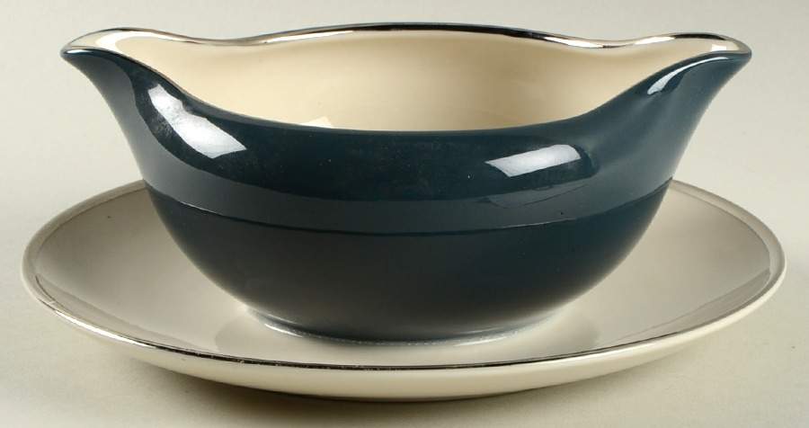 California Black Gravy Boat with Attached Underplate by Flintridge-1