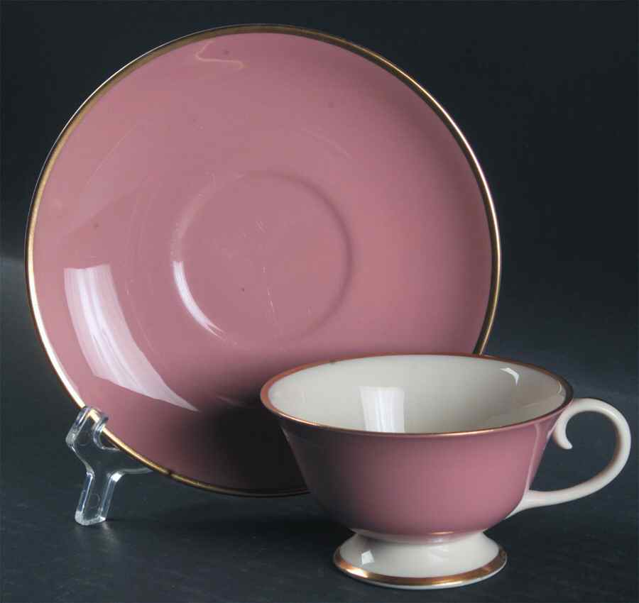 Sylvan-California Coral (Rim) Footed Cup & Saucer Set by Flintridge-1