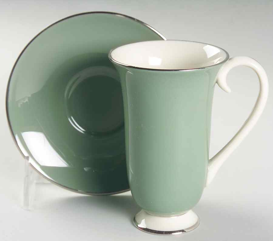 California Sage Green (Platinum Trim) Irish Coffee Cup and Saucer Set by Flintridge-1