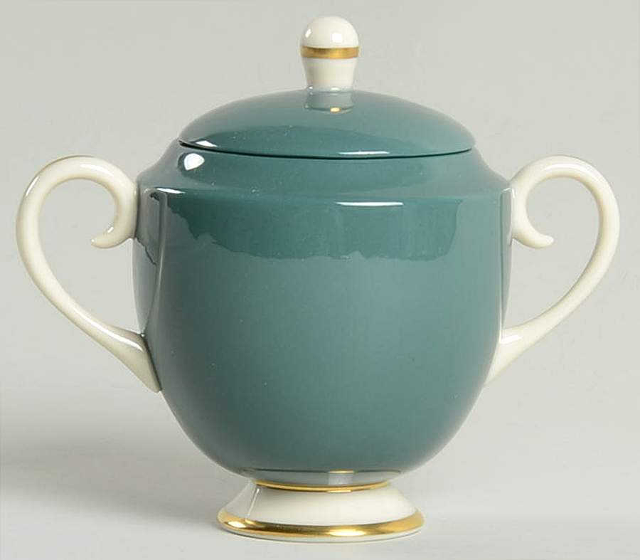 Sylvan-California Teal Green (Rim) Mini Sugar Bowl & Lid by Flintridge-1