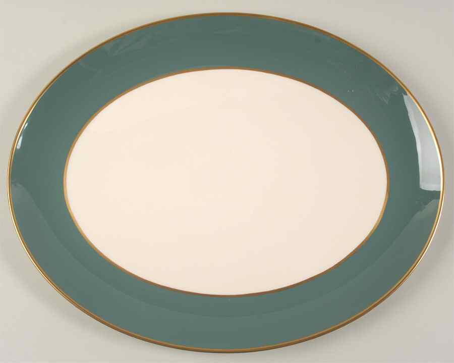 Sylvan-California Teal Green (Rim) 16" Oval Serving Platter by Flintridge-1