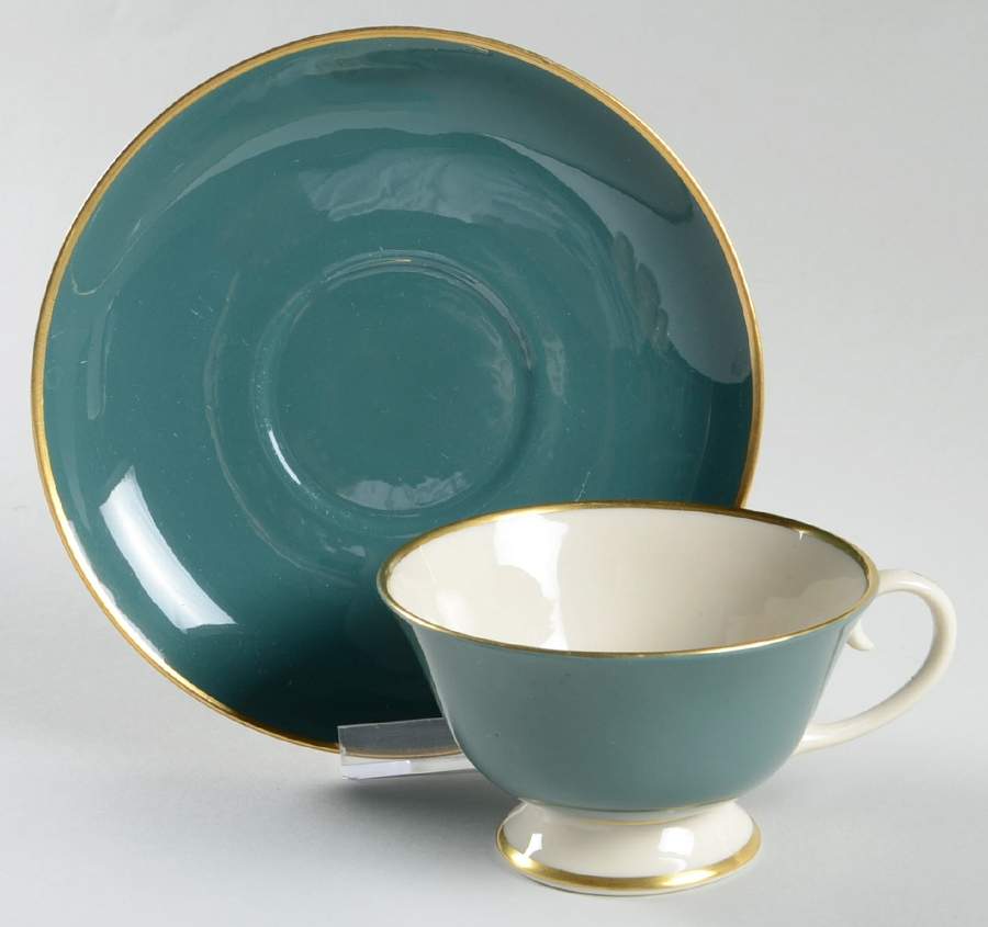 Sylvan-California Teal Green (Rim) Footed Cup & Saucer Set by Flintridge-1