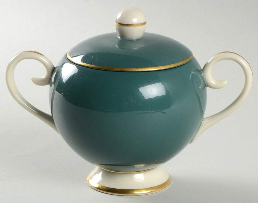 Sylvan-California Teal Green (Rim) Sugar Bowl & Lid by Flintridge-1