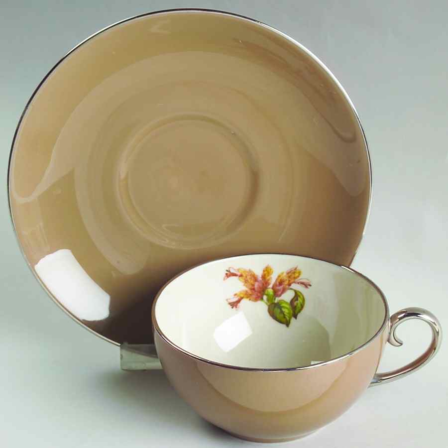 Cambria Cocoa (Platinum Trim) Flat Cup & Saucer Set by Flintridge-1