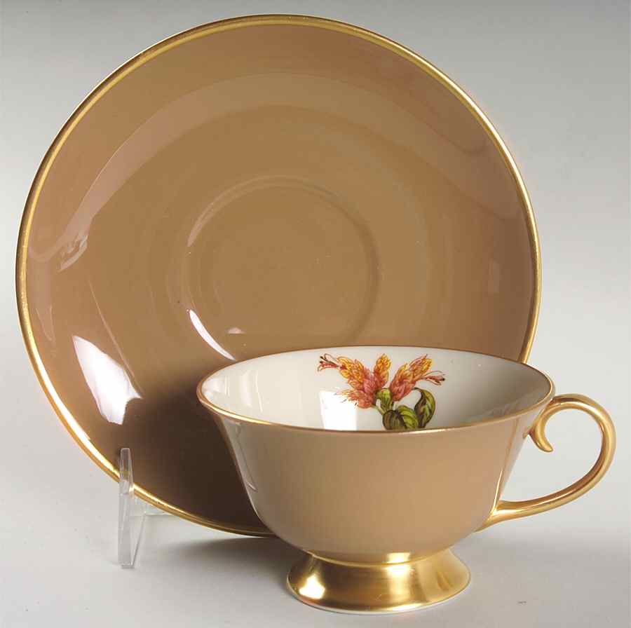 Cambria Cocoa (Gold Trim) Footed Cup & Saucer Set by Flintridge-1