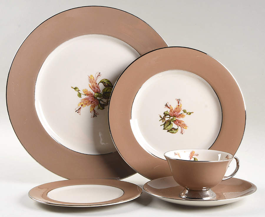 Cambria Cocoa (Platinum Trim) 5 Piece Place Setting by Flintridge-1