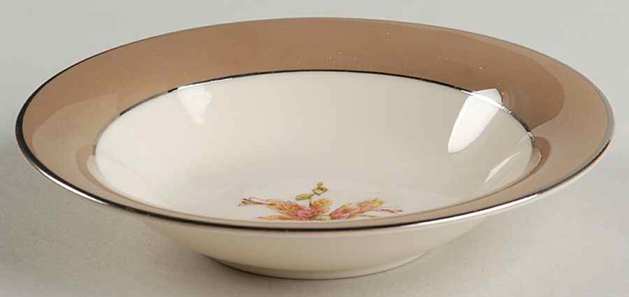 Cambria Cocoa (Platinum Trim) Rim Fruit/Dessert (Sauce) Bowl by Flintridge-1