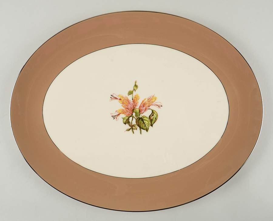 Cambria Cocoa (Platinum Trim) 16" Oval Serving Platter by Flintridge-1